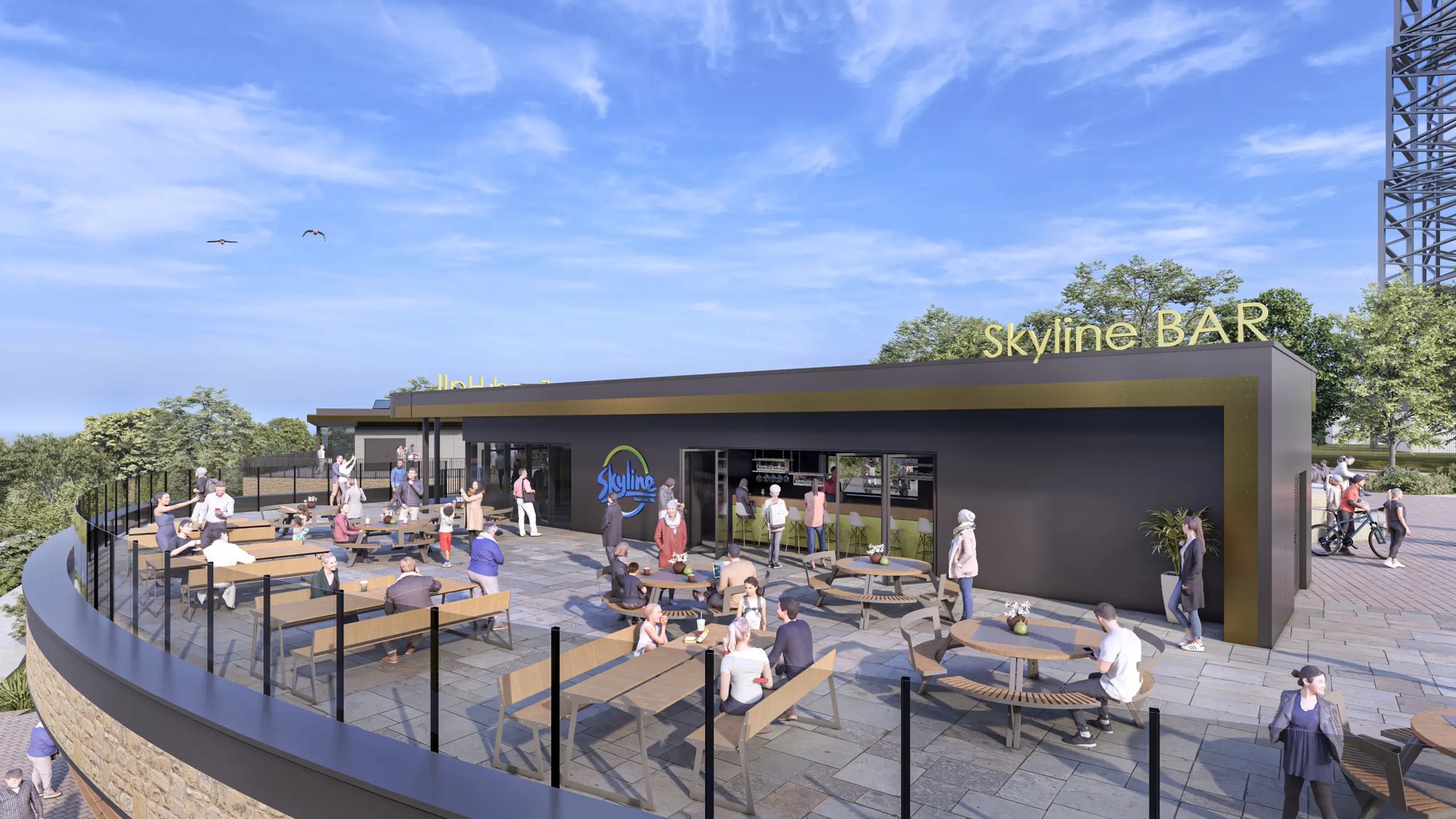 The viewing balcony of the restaurant and bar area at Skyline Swansea.
